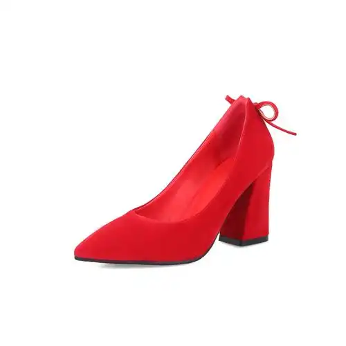 婚鞋女2018新款红色敬酒结婚鞋子欧美尖头粗跟新娘鞋婚礼高跟单鞋