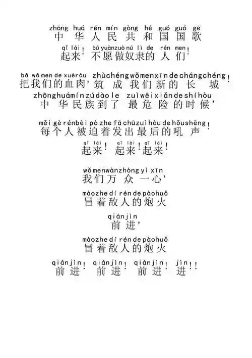 中华人民共和国国歌带拼音(标准版)--修订编选_第1页