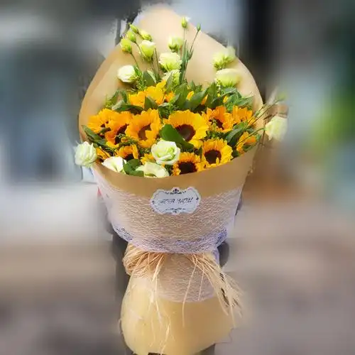 西安鲜花花店同城速递19只向日葵韩系包装生日祝福鲜花速递同城