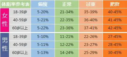 体脂率参考标准