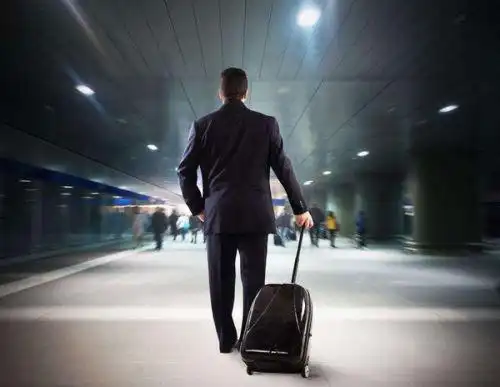 求一张图片素材,一个穿西服的人拉着拉杆箱的背影