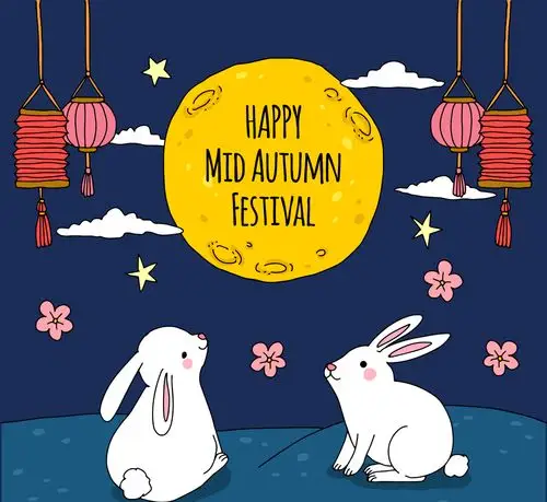 可爱中秋节赏月白兔矢量素材