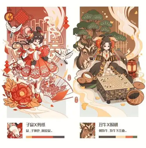临摹  #插画学习  #古风插画  #原创插画  #配色  #十二生肖