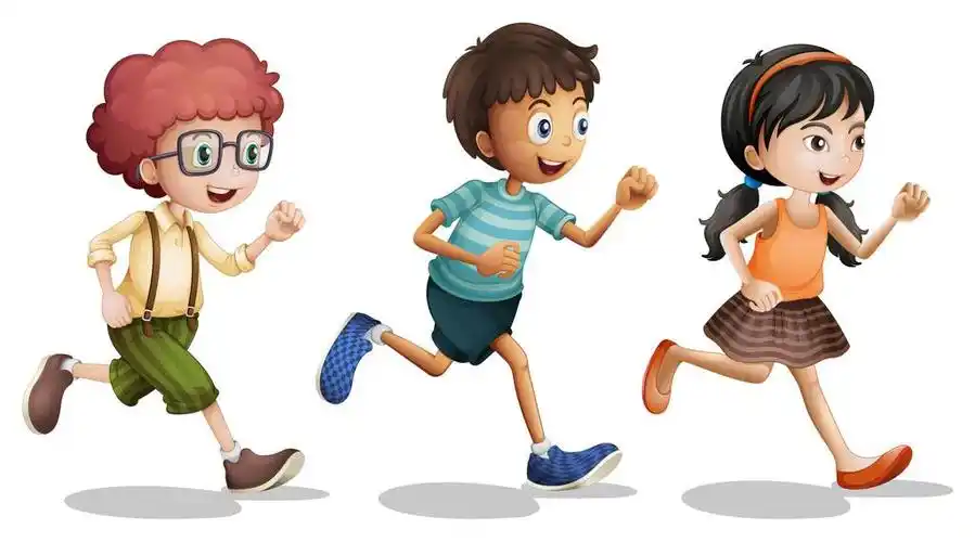 孩子跑,孩子们在白色背景上运行的插图