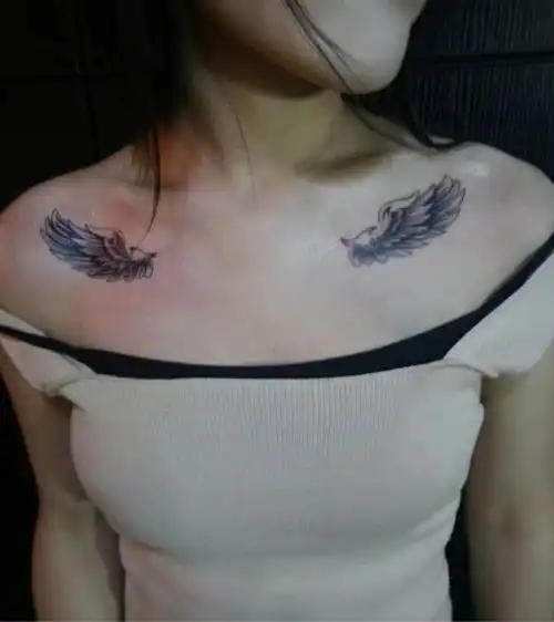 锁骨翅膀_纹身图案手稿图片_鲲鹏招大图模特的纹身作品集