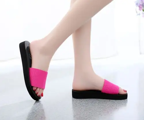 2019一字带凉拖 松糕坡跟女士家居厚底防滑沙滩鞋 拖鞋夏季批发