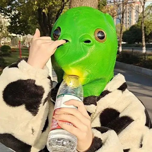 同林鸟抖音绿头鱼头套怪怪鱼面具乳胶发泡无异味可爱搞怪搞笑鱼头怪怪