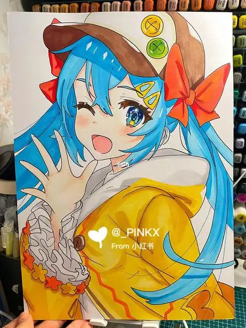 马克笔手绘动漫人物女生日系初音未来