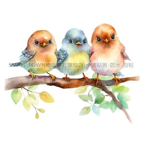 可爱卡通彩色小鸟贴纸麻雀鸟贴画新款车身个性创意划痕贴墙贴门贴