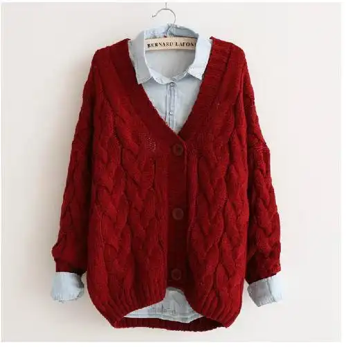 麻花针织衫女开衫外套春秋中长款秋冬加厚宽松毛衣韩范毛衣