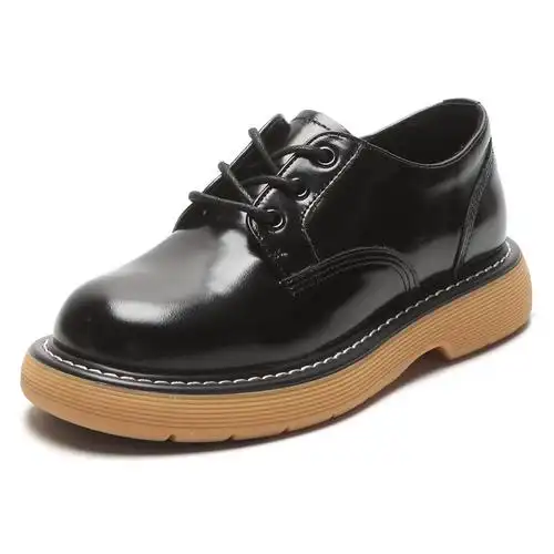 jnae 英伦风复古单鞋女头层牛皮黑色小皮鞋2021春秋厚底休闲马丁鞋