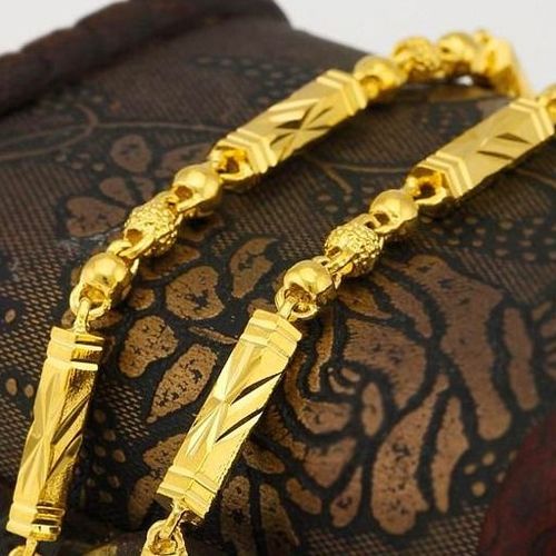 不掉色 时尚沙金项链男款实心六角佛珠竹节链子霸气土豪潮男个性