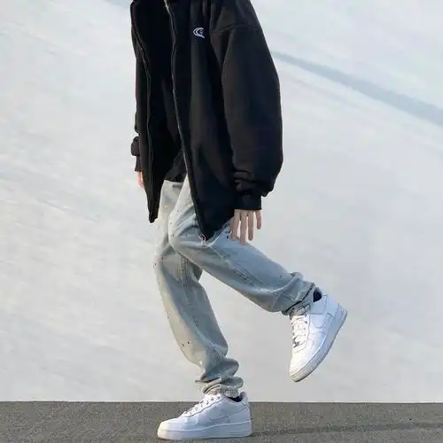 gofb高街泼墨牛仔裤复古直筒小脚水洗嘻哈痞帅牛仔裤