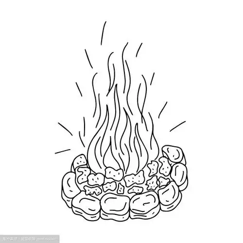 该元素是手工绘制的,并在白色背景上孤立.野营的时候,燃烧的柴火.