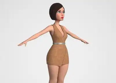 原创卡通女性角色的原型,模型连同人物身体包含了额外的一套服装,卡通