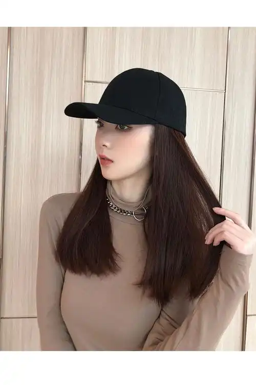 唐妮帽子假发女一体时尚遮阳鸭舌帽网红短发内扣直发韩版百搭全头套h