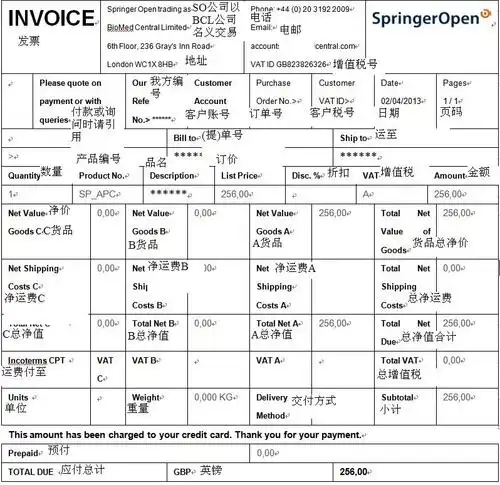 英文发票翻译