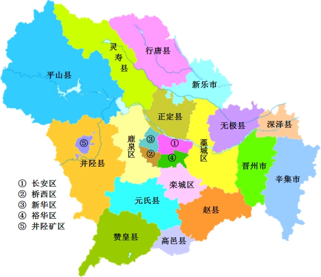 河北省会石家庄市的行政区划图