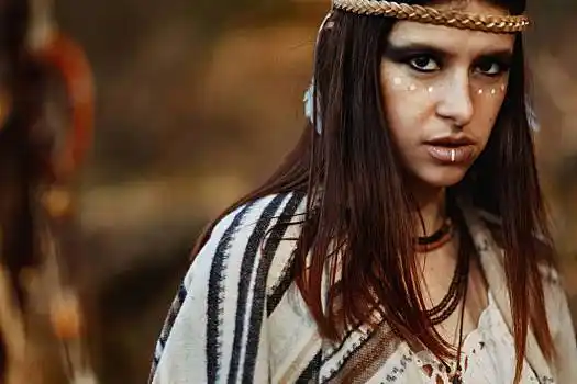 印第安土著,美洲,女人,战士,萨满法师,化妆,背景,木头