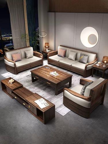 全实木冬夏两用组合客厅家具中式977木储乌金木实木沙发新中物式