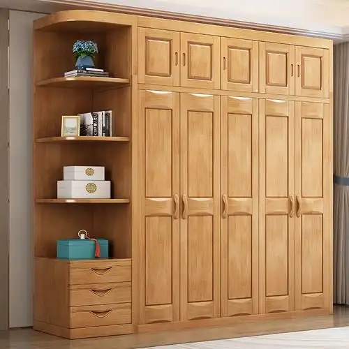 实木衣柜橡木原木现代中式三门五门橡木衣柜实木转角柜顶柜经济型