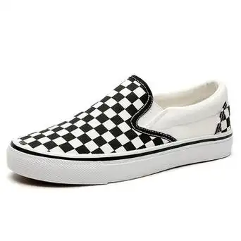 春夏万斯棋盘格一脚蹬帆布鞋女黑白格子板鞋男情侣学生百搭韩版潮