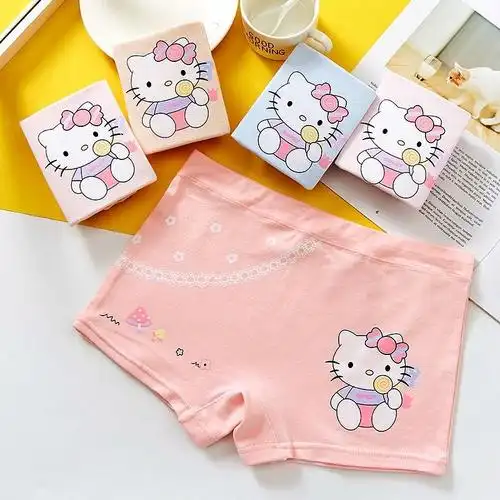 4条装纯棉儿童内裤女童内裤平角裤中小童可爱卡通四角学生内裤