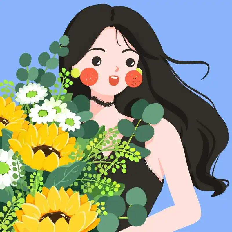 插画头像 | 捧花花的可爱女生头像91566九宫格 花与少女 一些花花