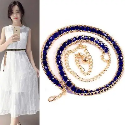 水晶腰带女时尚带钻配裙子的腰链用胖mm腰带加长装饰连衣裙配饰夏