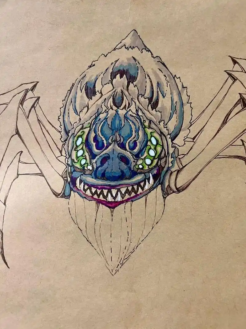 画个人面魔蛛送给学生      	 动漫里截图的正面都是乌漆嘛黑的看不清