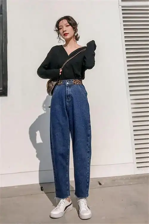 牛仔裤女2019新款学生春韩版高腰显瘦宽松阔腿裤萝卜老爹裤子