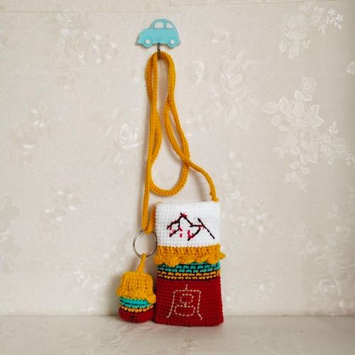 云裳阁手作宫墙四季手机袋 手工毛线团编织包  钩针diy成品手机包
