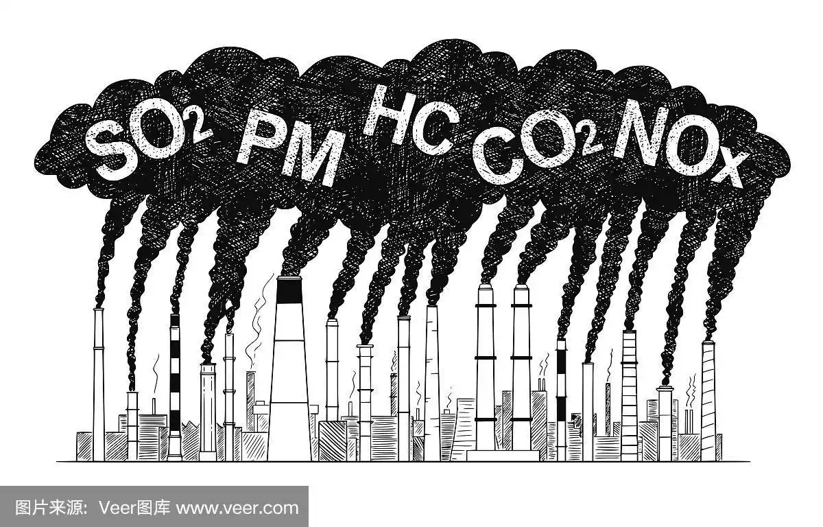 冒烟的烟囱,工业或工厂空气污染的概念的矢量艺术图画插图