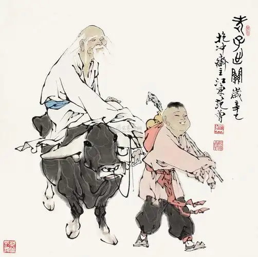 0575辛巳2001年作老子出关镜片设色纸本