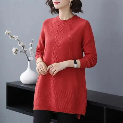 加肥加大女装胖妈妈大码200斤毛衣厚冬季中长款a版宽松遮肚羊毛衫