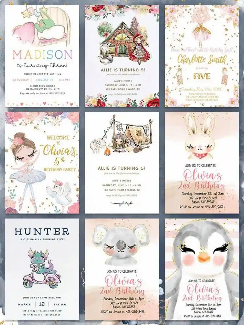 可爱卡通生日邀请函请柬儿童卡片设计模板