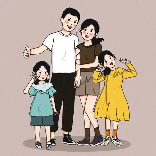 全家福插画一家四口的浪漫