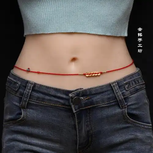 黄金五帝钱红绳腰链手工编织红腰3d足金转运其他diy饰品配件