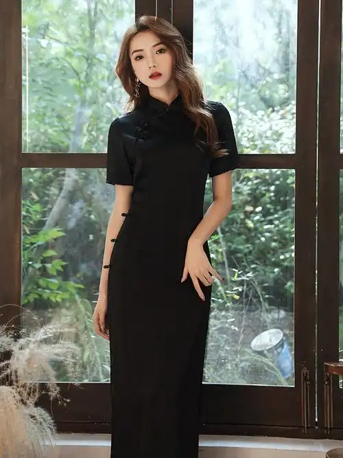 黑色蚀骨旗袍年轻款少女2021年新中国风新式复古现代风显瘦连衣裙