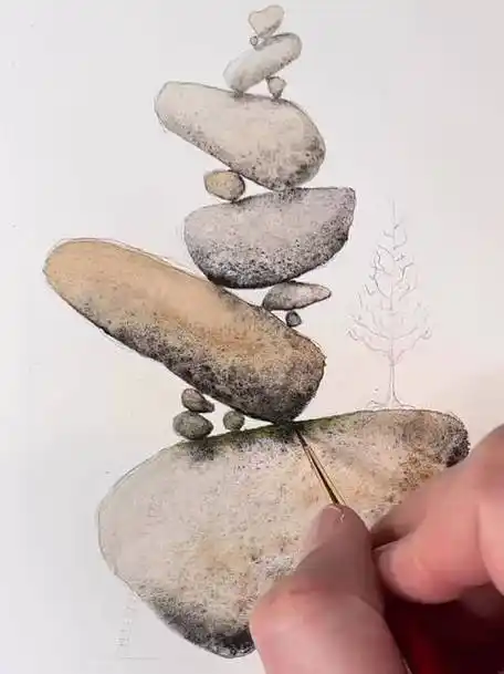 水彩表现鹅卵石!#手绘#cr:陪你画画的微博视频