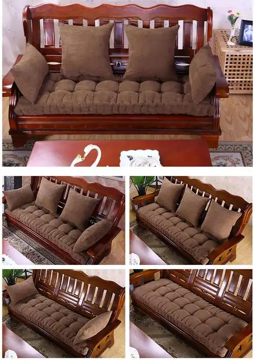 老式木质实木沙发垫坐垫红木头现代纯色三人座加厚防滑飘窗垫定做蓝色