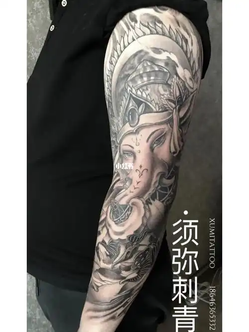 象神花臂纹身