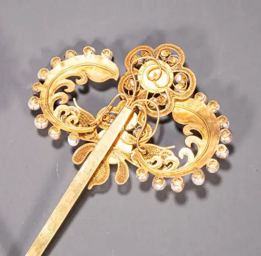 一对清代纯金发簪