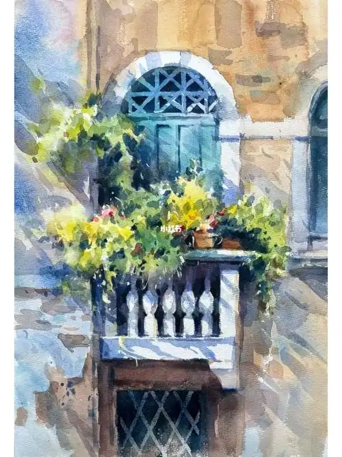 临摹@so老师画水彩#水彩  #寻找小红书绘画大神  #水彩风景  #阳台