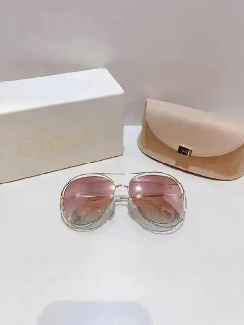 chloe彩虹粉色渐变金色绕框镜面墨镜镜