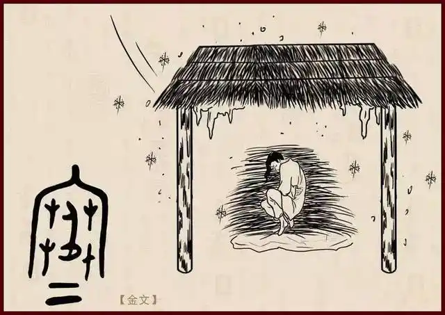 "寒"字的甲骨文缺失,但金文可考究.