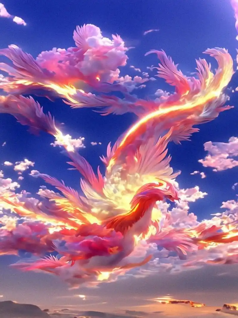 凤舞九天97 | ai绘画 凤凰浴火涅槃,直飞九天而舞于云端
