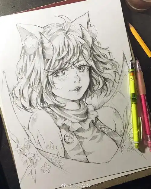 人物黑白动漫素材插画绘画线稿手绘女生男生长发短发转载