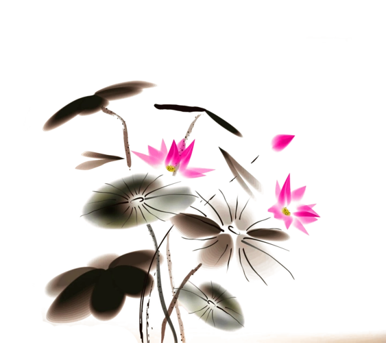 45款古风水墨莲花荷叶png免抠ps素材,193期【免费】