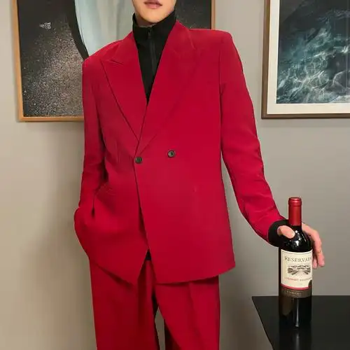 炸街设计小众套装西服痞帅ins红色新年春季西服